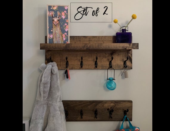 Set of 2 Coat Rack WITH & withOUT Shelf | The Ed | Entryway Organizer Towel Rack Key Hooks Wall Mounted Rustic Key Holder with Storage by DistressedMeNot
