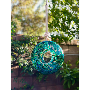Handcrafted Glass Art Bird Feeder - Lake Green