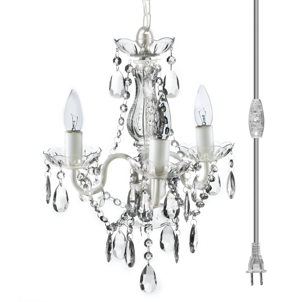 Chandelier - 3 Light - Plug In - Crystal Clear