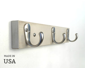 Towel Hook in Brushed Nickel and Rustic White Wood by andrewsreclaimed