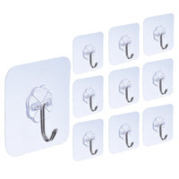 10 Packs Reusable Adhesive Hooks,Transparent Heavy Duty Wall Hooks with No Scratch, Waterproof and Oilproof for Bathroom,