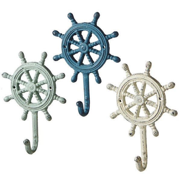 Ship's Wheel | Antique Style Weathered Wall Hooks Set of 3