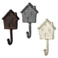 Antique Weathered Cottages Wall Hooks - Set of 3