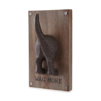 Mud Pie Home  Dog "Wag More" Dimensional Pet Wood Leash Wall and Iron Hook Hanger