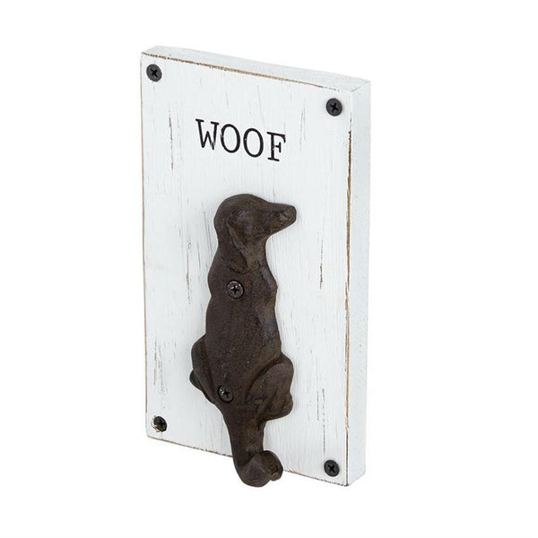 Mud Pie Home  Dog "Woof" Dimensional Pet Wood Leash Wall and Iron Hook Hanger