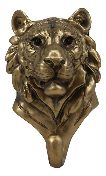 Ebros Bronzed Bengal Tiger Bust Wall Hook Hanger Forest Jungle Trophy Taxidermy Giant Cat Tigers Wall Mount Hooks Decor Sculpture Plaque Figurine 7.25" Tall