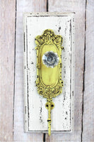9.5 x 4 Antiqued Yellow and White Wood Wall Hook