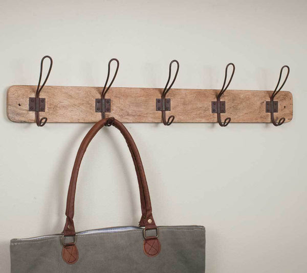 Wood Entryway Rack with 5 Hooks