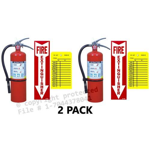 (Lot Of 2) Victory 5 Lb. Type Abc Dry Chemical Fire Extinguishers With Wall Hooks, Signs And Inspection Tags