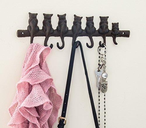7 Cats Cast Iron Wall Hanger - Decorative Cast Iron Wall Hook Rack - Vintage Design Hanger with 4 Hooks - Wall Mounted
