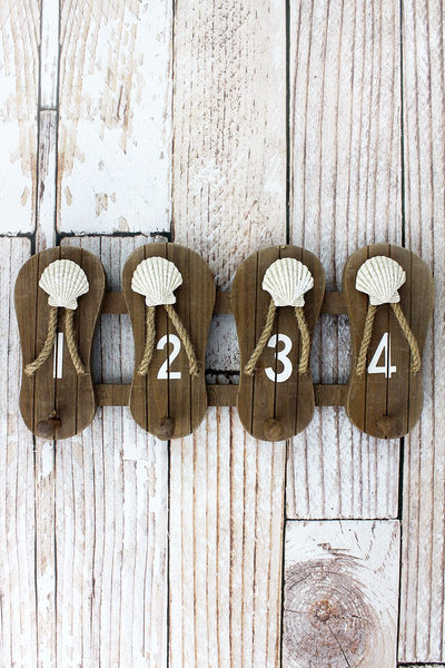 7.25 x 15.5 Numbered Wood Flip Flop Wall Hook