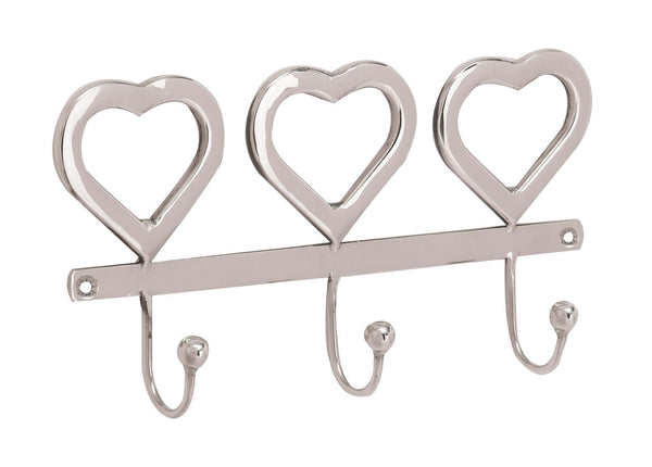 Deco 79 90890 Stainless Steel Heart Wall Hook Rack, 5" x 10", Silver