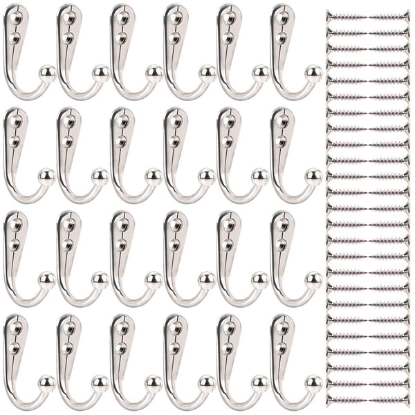 24 Pieces Coat Hooks Wall Mounted Single Coat Hanger and 50 Pieces Screws for Cloakroom, Clothes, Hat, Scarf, Bags, Keys, Shoes, Coffee Cup Holder, Ho