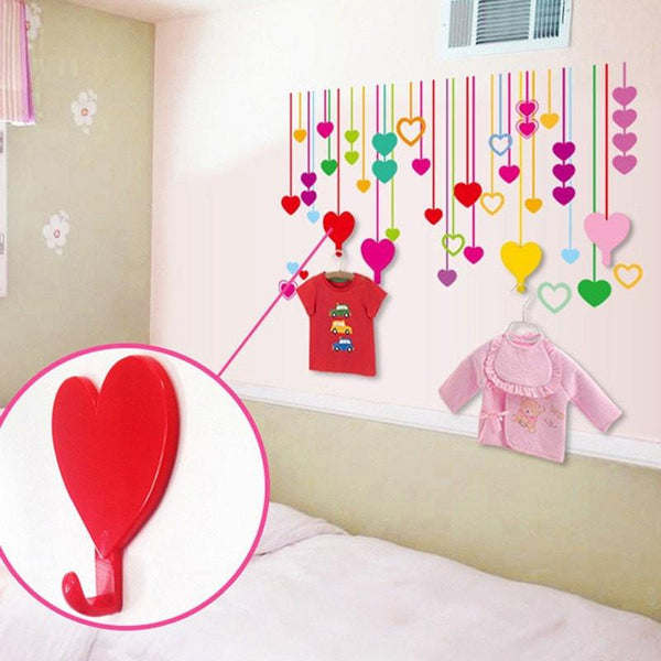 Colorful Love Heart Adhesive Wall Hooks