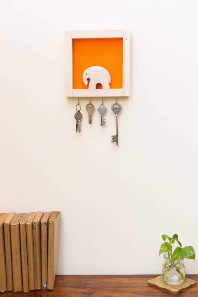 Wood and Khadi Combination Elephant Key Holder