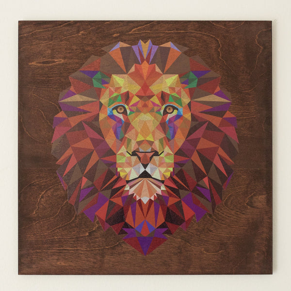 Clearance: Geometric Lion, 22 x 22 Mahogany