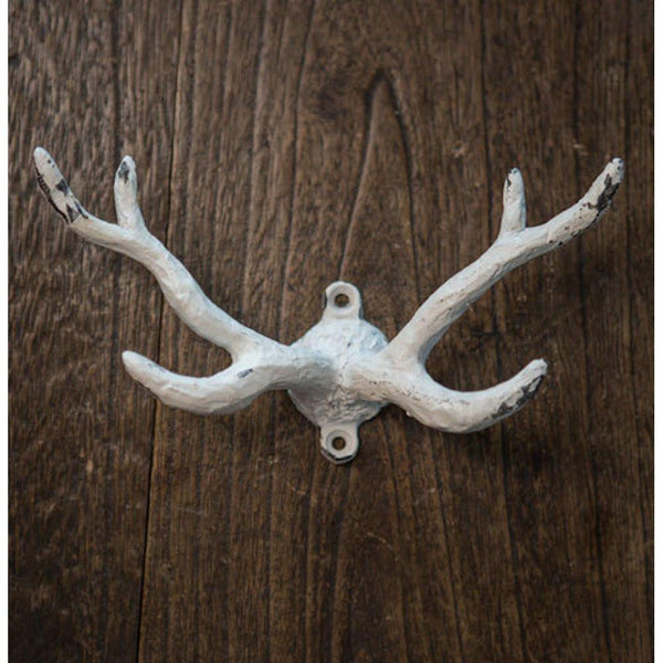 Oversized Antler Antique Wall Coat and Hat Hook 6-1/2-in (Distressed White)