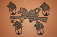 5)pcs, Country western farm and ranch coat and hat hooks, cast iron horse head wall hook, horse lover decor, Free shipping, W-12,8