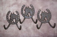 8) Decorative cast iron ranch  decor, horse and horseshoe wall hook, 4 3/4&quot; western coat hat hook, free shipping, Texas, W-5