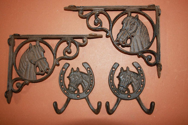 4) pcs, Western Americana Horse Shelf Brackets Wall Hook Collection, 9&quot; Shelf Bracket, Equestrian, Country Western, Free Shipping