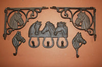 5) Farmhouse horse wall decor, horse shelf brackets set, farm & ranch horse decor,horse wall hooks, cast iron, free shipping
