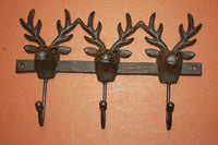 6) Deer hunter coat and hat hooks, deer hunter cabin decor, cast iron deer wall hook, free shipping, deer hunter gift, W-61
