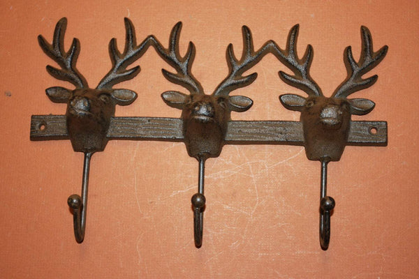 3) Deer hunter coat and hat hooks, deer hunter cabin decor, cast iron deer wall hook, free shipping, deer hunter gift, W-61