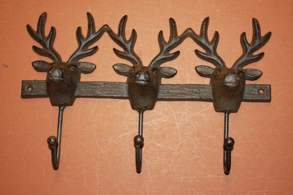 1) Buck head deer wall decor, deer head coat and hat hooks, deer cabin decor, cast iron, free shipping, deer hunter gift, W-61