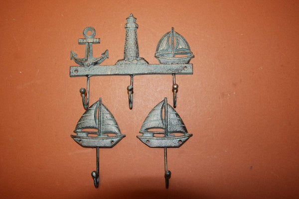 3) Seaview Wall Hook Set of 3, Bronze-look Sailboat Decor, Sailing wall decor, Sailboat hooks, nautical cast iron, free shipping~