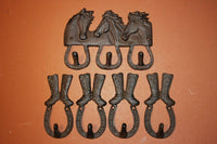 5) Equestrian Wall Decor, Free Shipping, Cowboy Cowgirl Rustic Wall Decor, Horse Horseshoe, Coat Hat Hook Set, Tack Hooks,Cast Iron