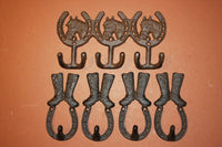 5) Stable Wall hooks, Free Shipping, Cowboy Cowgirl Rustic Wall Decor, Horse Horseshoe, Coat Hat Hook Set, Tack Hooks,Cast Iron
