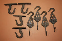 8), Old Style Pulley Wall Hooks, Free Shipping, Solid Cast Iron, Garage Workshop Wall hooks, Garage Wall Hooks, Husband Gift