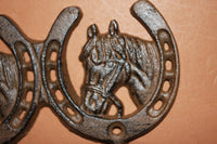 Handsome Cast Iron Cowboy Horse and Horseshoe Coat Hat Hook, Free Shipping, Texas Country Wall Decor, Texas Home Decor, W-30