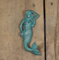 Teal and Gold Cast Iron Mermaid Wall Hook