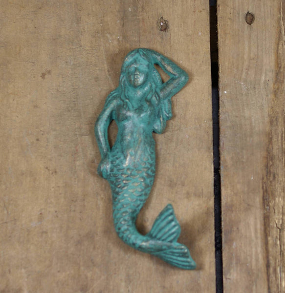 Teal and Gold Cast Iron Mermaid Wall Hook