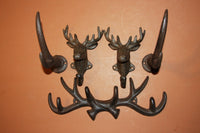 5) Deer Hunter Mudroom Coat Hooks, Free Shipping, Deer Hunter Decor, Antler Wall Hooks, Rustic Cast Iron Antler Hat Hooks, Cabin
