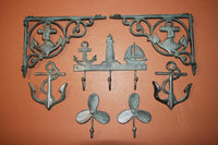 7) pcs, Sailing Wall Decor, Lighthouse, Sailboat, Propeller, Anchor, Mariner, Shelf Brackets, Wall Hooks, Cast Iron,Free Shipping~