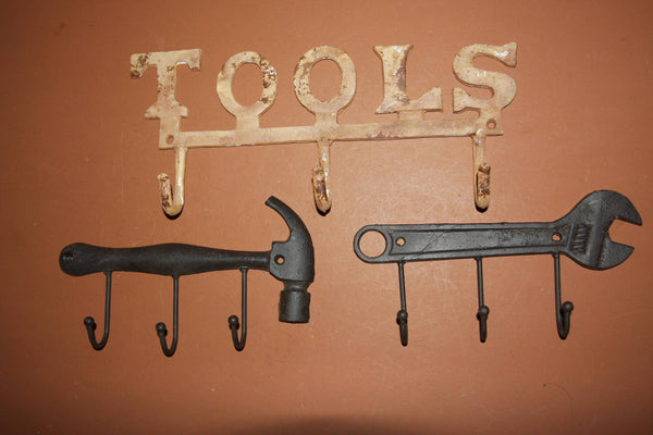 3), Old Hammer Collectibles, Rusty Tools Wall Hook Set, Free Shipping, Rusty Tools Garage Shop Wall hooks, Coat, hat, Jacket Hooks