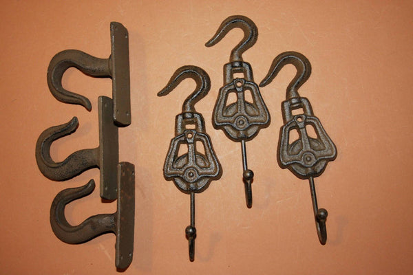 6), Mechanic Fathers Day Gift Vintage Look Tow Hook Old Fashion Pulley Wall Hook Set of 6 pieces Shipping Included