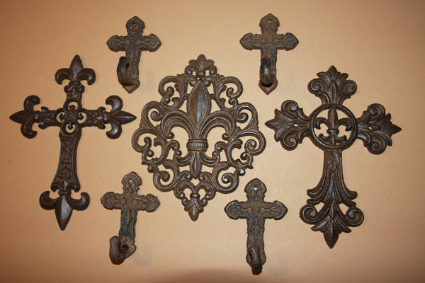 Lafeyette Cast Iron Fleur De Lis Wall Cross Set of 7 pieces