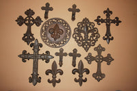 12) Decorative Fleur De Lis Cast Iron Metal Wall Cross Collection - Inspirational Home Decor,Fleur De Lis Christian Decor,Iberia ~