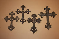 Old World French Design Fleur De Lis Wall Cross Set, Fleur De Lis Religious Decor, Cast Iron, New Mission, Free Shipping, 4 pcs
