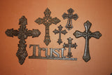 Vintage-Style Old-World Christian Home Decor Christmas Gift Set, Cast Iron Rustic Wall Crosses, Set 6 Pieces ~