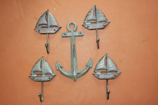 5) Smooth Sailing Sailboat Wall Hook Anchor Plaque Home Decor, Solid Cast Iron, Free Ship