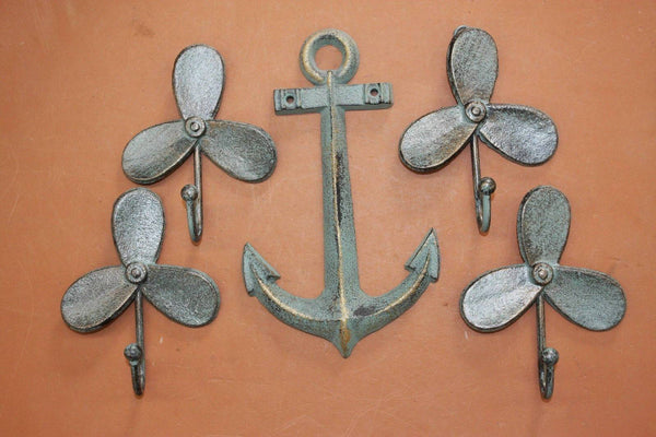 5) Cast Iron Boat Propeller Wall Hooks with Anchor Wall Plaque, Cast Iron, Summer Days, Free Ship