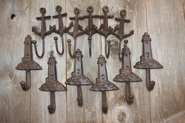 12) Vintage-look Sailor Wall Hook Collection Anchors and Lighthouse Wall Hook Set of 12 pieces, Free Shipping~