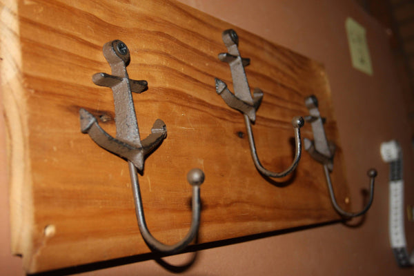 Vintage-Look Nautical Coat Rack, Reclaimed Southern Pine Weathered Wood, Shipping Included, The Country Hookers, CH-2