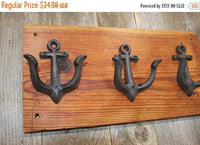 Vintage-look Anchor Wall Mounted Towel Hook Rack Handmade in USA,  Reclaimed 100 Year Old Southern Pine, The Country Hookers, CH-5