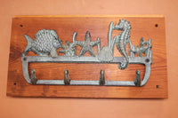 Beach House Coat Hat Rack Ocean Sealife Design, Handmade in USA,  Reclaimed 100 Year Old Wood, The Country Hookers, CH-8
