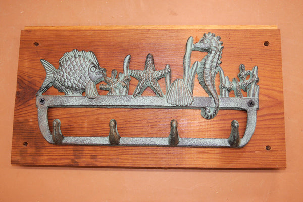 Fathers Day Gift Antique-look Sealife Coat Hat Wall Hook, Cast Iron on Wood, The Country Hookers, CH-8